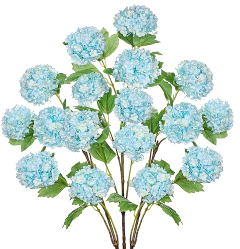 Hollyone Hortensien Kunstblumen Blau 3PCS Künstliche Hortensien mit 18 Blumenköpfe Fake Seidenblumen Langen Stiel Dekoblumen für Vase Bouquet Hochzeit Büro Wohnzimmer Tischdeko, Hellblau