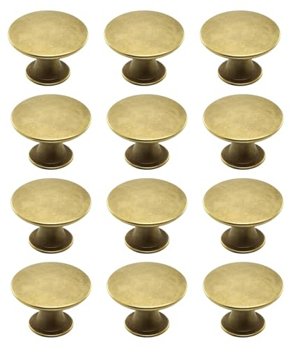 maxtachi 12 Pcs 30MM Gold Cabinet Door Knob, Round Kitchen Cabinet Knobs with Matching Screws, Vintage Antique Door Knobs for Cupboard Cabinet Drawer, Single Hole Drawer Knobs