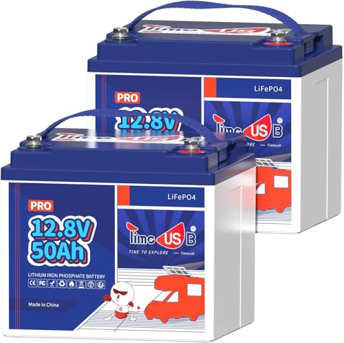 Timeusb Batería Litio 12V 50Ah LiFePO4,640Wh para Autocaravana (Set de 2)