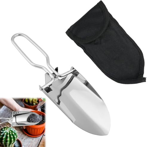 Klappspaten Gartenschaufel Klein, Mini Handschaufel Schaufel, Edelstahl klappbar mit Gürtel-Tasche, Klappbare Mini-Handschaufel, Multifunktional KlappSchaufel, für Gärten, Pflanzen