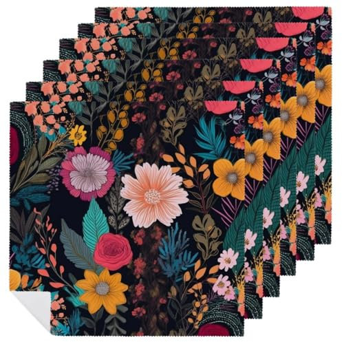 Stoffservietten, 6 Stück, 47 x 47 cm, bedruckt, waschbar, Polyester, buntes Boho-Blumenmuster, für Weihnachten, Thanksgiving, Hochzeiten