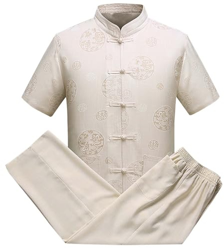 Vêtements chinois traditionnels d'été pour hommes costumes en lin Tang costume haut pantalon ensembles vêtements orientaux costumes d'entraînement pasteur costumes, jaune, M