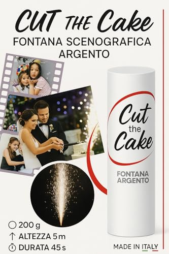 Cut the Cake – Fontana Scenografica Argento | Effetto Luminoso Decorativo | 200g – 5m – 45s | Per Torte, Foto, Eventi Speciali | Design Italiano