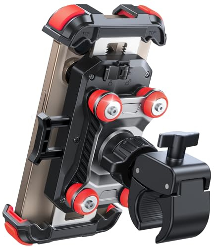 JOYROOM Motorcycle Phone Mount Holder - [Dual Vibration Dampener] 150mph Anti-Shock Phone Holder for Motorcycle [Upgrade Metal Handlebar Clamp] - Bicycle Bike Phone Holder Mount for 4.7-7 Phones Red