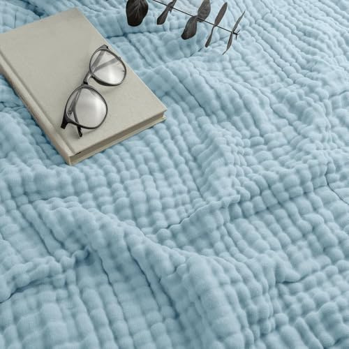 Giltpeak Montivo Musselin Decke, Sommer Baumwolle Musselin-Decke, Superweiche Leichte Muslin Blanket Kinder Erwachsene In DREI GrößEn as Cuddly Blanket, Bed, Couch Throw (Blau, 200 * 230cm)