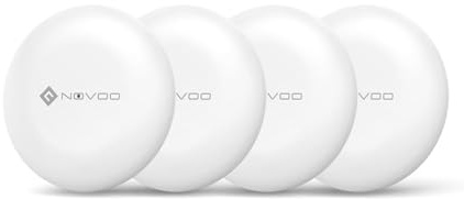 NOVOO Smart Tag, Étiquette Bluetooth pour Apple & Google Find My, Alarme 80dB, Étanche IPX5, Pile Remplaçable, Parfait pour Clés, Valises Et Sacs, Blanc，4 Pack