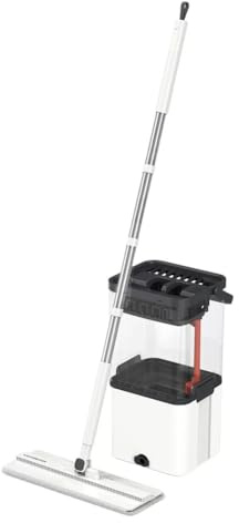 Uxsjakjsd Juego Trapeadores y Cubeta, Trapeadores Planos Microfibra para Limpieza Pisos, Trapeadores y Cubeta para Limpieza con Escurridor, Uso en Seco y Húmedo.
