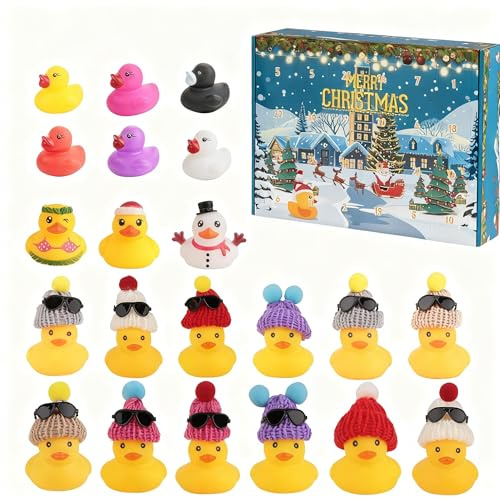 Mini Rubber Duck Advent Calendar - 24 PCS Little Multipack Christmas Calendar, Small Advent Rubber Ducks for Kids, Tiny Toys Duck Calendars 2025 for Boys and Girls (Yellow)