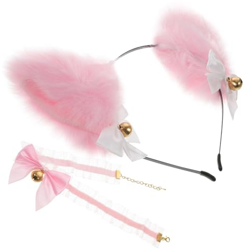 Alipis Serre-tête Oreilles de Chat Dentelle avec Collier à Clochettes Accessoires Cosplay pour Fête et Anniversaire Bandeau Décoratif pour Femmes et Filles