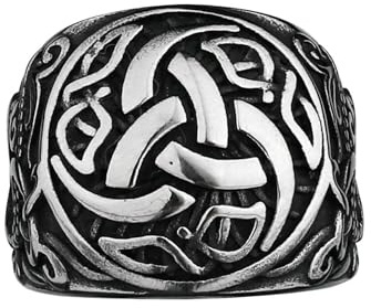 OIDEA Herren Wikinger Ring Siegelring: Vintage Keltisch Edelstahl Silber Nordische Runen Schutz Symbol Retro Geschenk für Männer Vater Sohn Geburtstag Größe 70 (22.3)