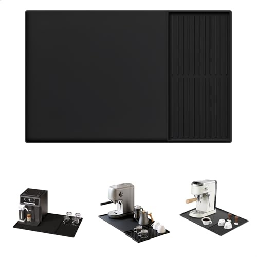 Kaffemaskinmatta, 60 x 40 cm, silikonmatta för kaffemaskin med 39,5 x 19 cm, avtagbar disktorkmatta, kaffematta underlägg, värmebeständig, halkfri silikonmatta