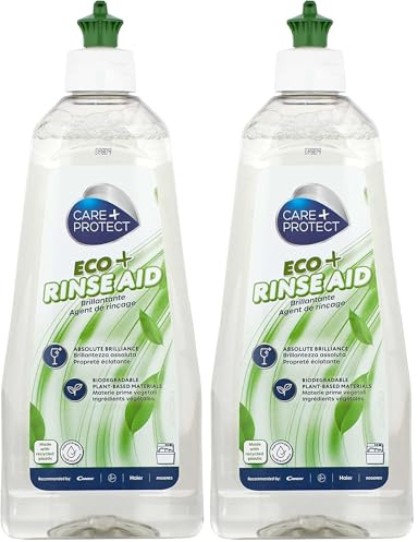 CARE + PROTECT Abrillantador para lavavajillas universal ECO+, hipoalergénico, facilita el secado rápido, brillo extra, sin halos, 500 ml (Paquete de 2)