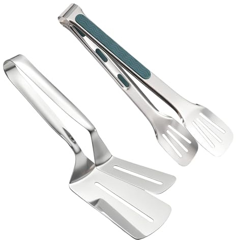 2Pcs Kitchen Tongs, Heavy Duty and Heat Resistant Food Clamps, Serving for Cooking Sweets Cake Wedding Party Salad and Barbecue, 2 Type 7.3&9 Non-Slip