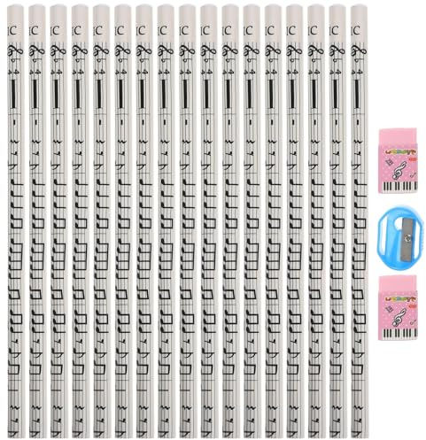 Sewroro 36 matite con note musicali in legno, 17 cm, con gomma, per scuola, ufficio e casa, motivo musicale, per studenti, insegnanti, regali per feste