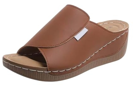 Damtofflor med öppet tåområde, ortopedisk fotbädd och halkfri sula casual one fot, stigbygel, slope heel romersk lätt tjock sula casual öppen tå tofflor platåskor, kaki, 41 EU