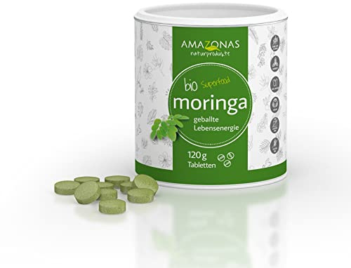 BIO Moringa Tabletten von AMAZONAS Naturprodukte | Direkt Import aus Paraguay von einer Fairtrade geführten Moringafarm | 100% reines Bio-Moringa-Blattpulver | Natürlicher Eiweißlieferant | 120g