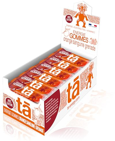 Énergies Gommes Orange Grenade – 24 x 30 g (Boîte) - Apport d’Énergie Instantanée | 24 g Glucides, 50mg Caféine, Électrolytes & Vitamine C – Made in France