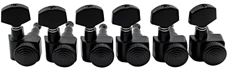 Musiclily Pro 6-in-line 2-pin Vollmetall Guitar Locking Tuners Locking Mechaniken Machine Heads Tuning Pegs Set für Fender Strat Tele E-Gitarre, Schwarz