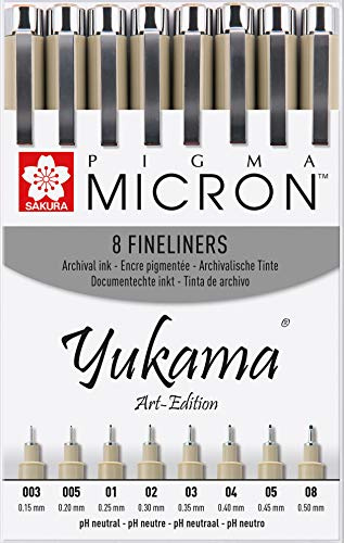 Yukama Sakura Pigma Art-Edition, 8 Pigma Micron Fineliner Nr. 003-08, Schwarz
