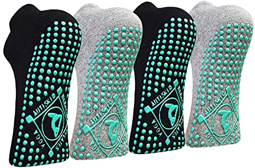 HYCLES Yoga Socken Anti-Rutsch-Socken Damen 4 Paar Yoga, Pilates, Barre, Tanz, Ballett, Trampolin, Krankenhaus 35-43