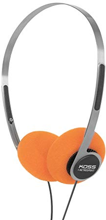 Koss x Retrospekt P/21 Retro On-Ear Headphones, Retro Orange Foam, Adjustable Headband, Wired 3.5mm Plug, Orange Black and Silver
