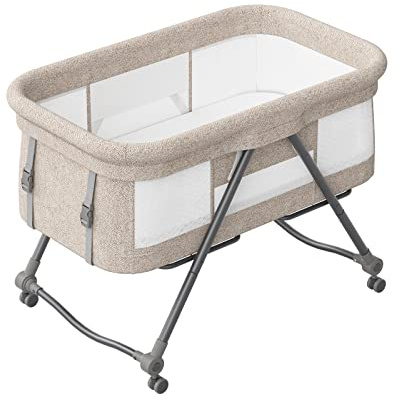 UBRAVOO Faltbares beistellbett Baby, Grab-and-go Baby Bett mit Matratze & Rädern für Neugeborene, Kinderreisebett I Kinderbett I Zustellbett, Bravo Basic, Khaki