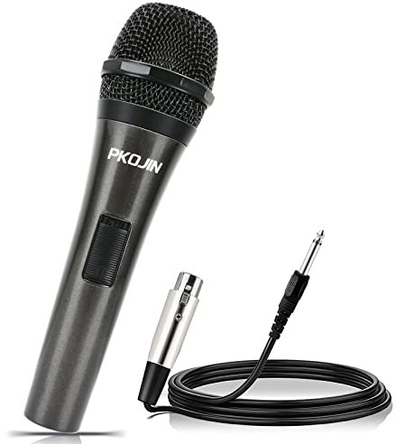 PKOJIN Microfono dinamico per karaoke per canto, microfono vocale cablato per karaoke, microfono portatile con cavo da 3 m, microfoni per altoparlante con interruttore ON/OFF