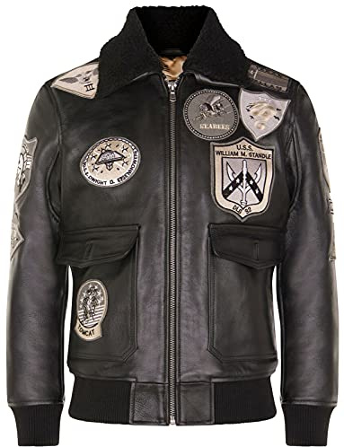 Infinity Leather Herrenjacke 100% Echtleder Air Force Aviator Design Schaffell Kragen