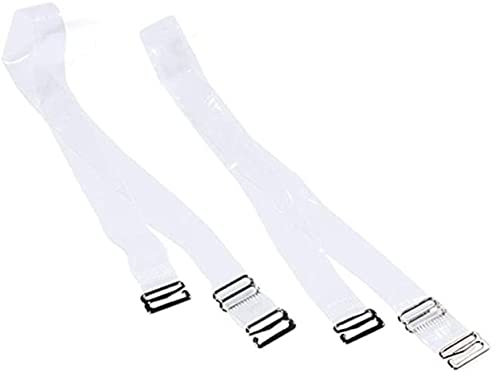LondonExpress 2 Pair Clear Invisible Bra Straps Adjustable Detachable Transparent Metal Hook Soft Replacement Shoulder Non-Slip for Women Strapless Bras, One Size