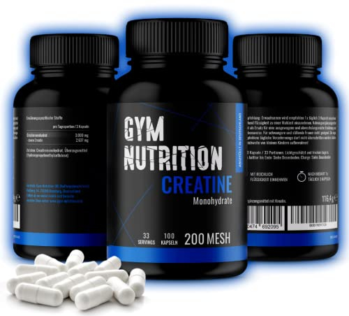 KREATIN Creatine Monohydrat Kapseln - 100 Kapseln - Hochdosiertes Kreatin Monohydrat - Creatin Kapseln - 100% Vegan, in Deutschland abgefüllt