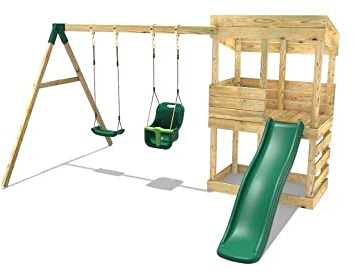 Rebo® Wooden Lookout Tower Playhouse with 6ft Slide - Everglades | OutdoorToys | Kids' Outdoor Wooden Garden Wendy House, Children's Play Shed, Weather Resistant