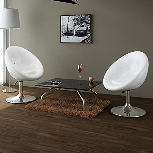 Makastle 2er Set Sessel mit Rückenlehne, höhenverstellbar, drehbar, Weiß Kunstleder Clubsessel Coctailsessel Loungesessel Barhocker 61 x 58 x (80-93) cm