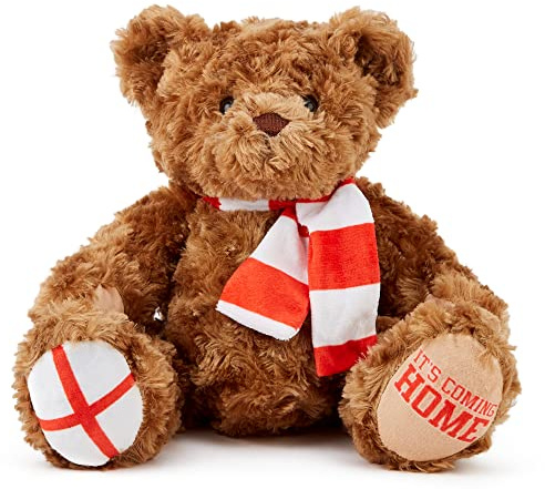 Zappi Co England It's Coming Home Bear (28-30cm) - St George's Cross World Cup 2026 Football Brown Soft Traditional Cuddly Toy