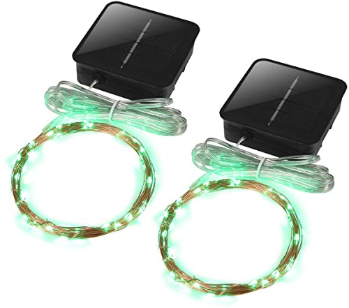 Mini Short Solar Christmas Lights Outdoor Small Solar Powered Waterproof String Light for Firefly Fairy Garden,Patio Lantern, Fence, Railing,Arbor Craft,5m 50LEDs,2 Pack (Green)