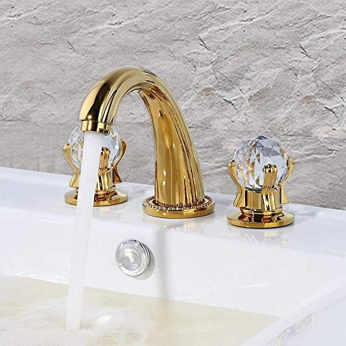 MERAXI Golden European 3 Piece Set Double Vasque Lavabo Robinet Salle De Bains Salle De Bains Robinet Haut De Gamme Belle Pratique