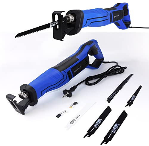 Corded Wood Saw 900W Reciprocating Saw with 28mm Stroke Length, Variable Speed Electric Saw 0-2800 SPM, 5 Saw Blades for Cutting Wood, Plastic, Metal, Tool-Free Blade Change