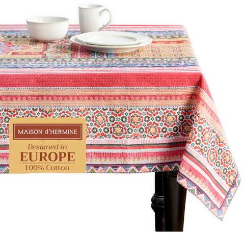 Maison d'Hermine Tischdecke, Rechteckig, 100% Baumwolle (180 cm x 140 cm) | Wiederverwendbar, für den täglichen Gebrauch, zum Essen, für Partys, Thanksgiving und Weihnachten - Ispahan