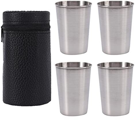Set di 4 bicchieri in acciaio inox, 150 ml, in acciaio inox, impilabili, in metallo, in acciaio inox, per feste
