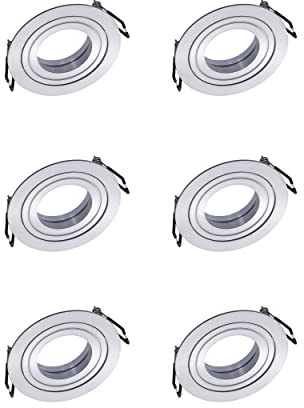 Oktaplex 6 Stück Einbaustrahler schwenkbar Alu gebürstet Lyon Ø90mm flach 80 mm Lochmasse Spot-Einbaurahmen rund GU10 kompatibel Deckenspots silber