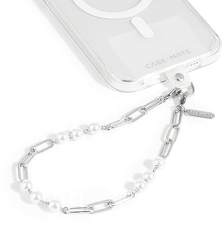 Case-Mate Handy-Anhänger mit silberfarbenen Perlen – abnehmbares Handy-Schlüsselband, freihändige Handschlaufe, Verstellbarer Handygurt für Damen – iPhone 15 Pro Max/14 Pro Max/13 Pro Max/12 –