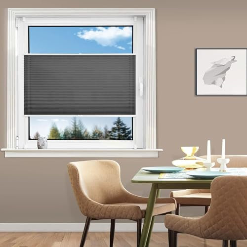 Plissee Ohne Bohren Plissees Klemmfix 40 x 140 cm Sichtschutz Und Blickdicht Easyfix Fensterrollo Rollo mit Klemmträger / -fix für Schlafzimmer, Dunkelgrau