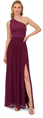 Adrianna Papell One Shoulder Chiffon Gown Vestido para ocasión Especial, Grosella Negra, 46 para Mujer