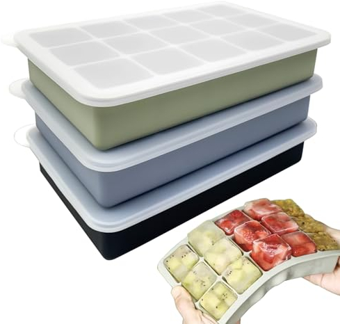 3.5cm Large Ice Cube Trays Moulds 3 Pack with Lids Food Grade Silicone Reusable