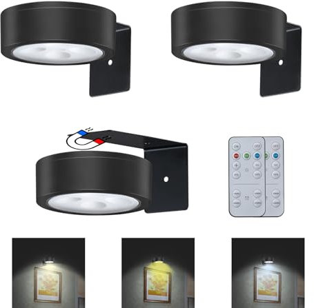 MIOBLUE 3Pack Battery-Operated Picture Light - Wireless Magnetic Art Display Light with Remote, Dimmable Timer for Art Frames, Artworks & Wall Decor