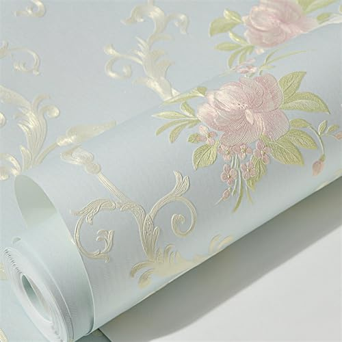 GIBZ Selbstklebende Tapete Abwaschbar 3D Weinlese Blumen Klebefolie Wand Selbstklebend Folie Bunt Rustikal Moderne vlies Tapeten Wandtapete Blau 2 0.53x5m