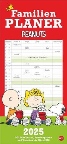 Peanuts - Familienplaner 2025 - Heye-Verlag - Familienkalender - Mit 5 Spalten, Schulferien und Stundenplänen - 21 cm x 45 cm