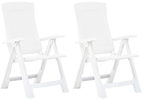 Tidyard 2 STK. Verstellbare Gartenstühle Klappstuhl Gartenstuhl Balkonstuhl Hochlehner Stuhl mit Auflagen Klappstühle Garten Esstühle Armlehnstühle Terassenstuhl Balkonmöbel Set Kunststoff Weiß