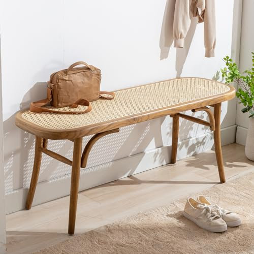 chairus Sitzbank für Esszimmer Rattan Küchenbänke Gartenbank aus Holz Essbank Eingangsbank für Wohnzimmer Balkon (Gelb)