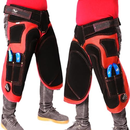 EQUESTRIAN STORE 65 cm Farrier Apron, Premium Wrought Leather Canvas, Blacksmith Aprons, Genuine Suede, Farrier Tool Apron, Trimmer Chaps, Hoof Care, Blacksmith Men & Women, Red & black, 65cm