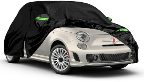 Waterproof Car Covers Replace for 2007-2025 FIAT 500 500C 500E Abarth, Outdoor All Weather Car Cover with Door Zipper & Windproof Bands for Sun Snow Rain Dust Protection, Black